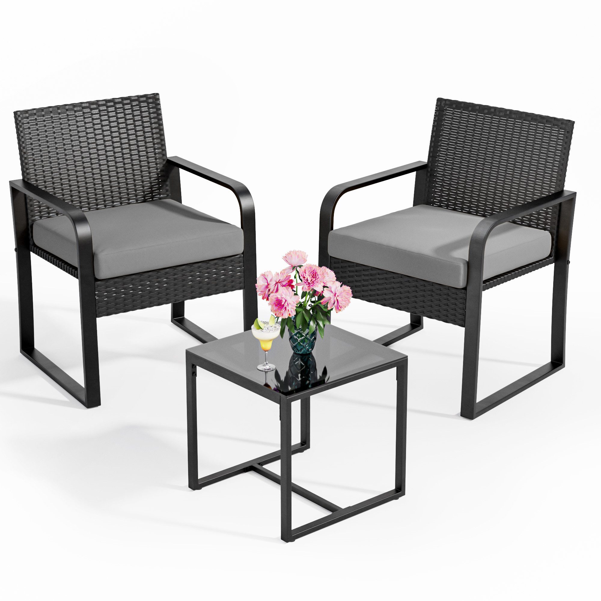Bealife Balkonset,Garten Balkonmöbel-Sets(3er Set), Bestehend aus zwei Einzelsitzen und einem Tisch