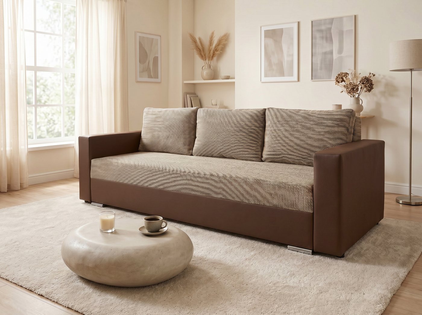 Sofnet Schlafsofa Bird, mit Schlaffunktion und Bettkasten, Bettsofa mit Chromfüße, Schlafcouch, Sofagarnitur