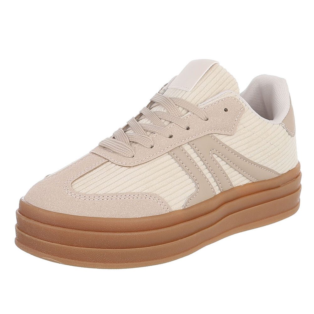 Ital-Design Damen Plateau Sneaker mit Schnürung und Strukturmix Sneaker (91849599) Flach Sneakers Low in Beige
