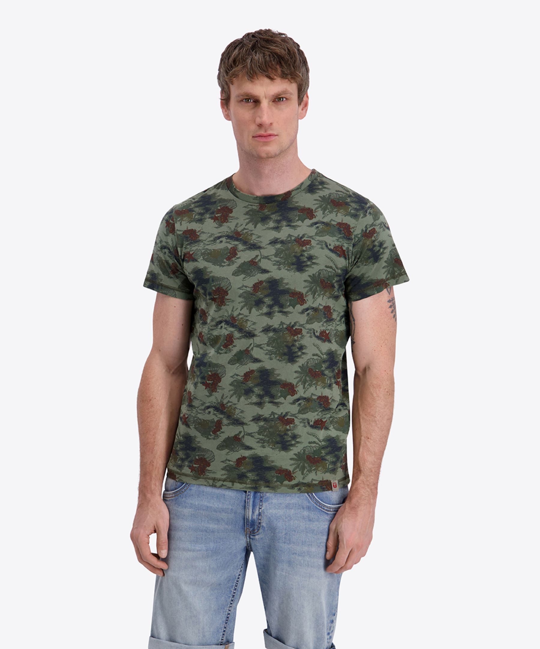 TIMEZONE T-Shirt T-Shirt Florales Muster Rundhals Regular Fit Atmungsaktiv für Herren (1-tlg) Baumwolle Normal Fit Rundhals Kurzarm Geblümt atmungsaktiv