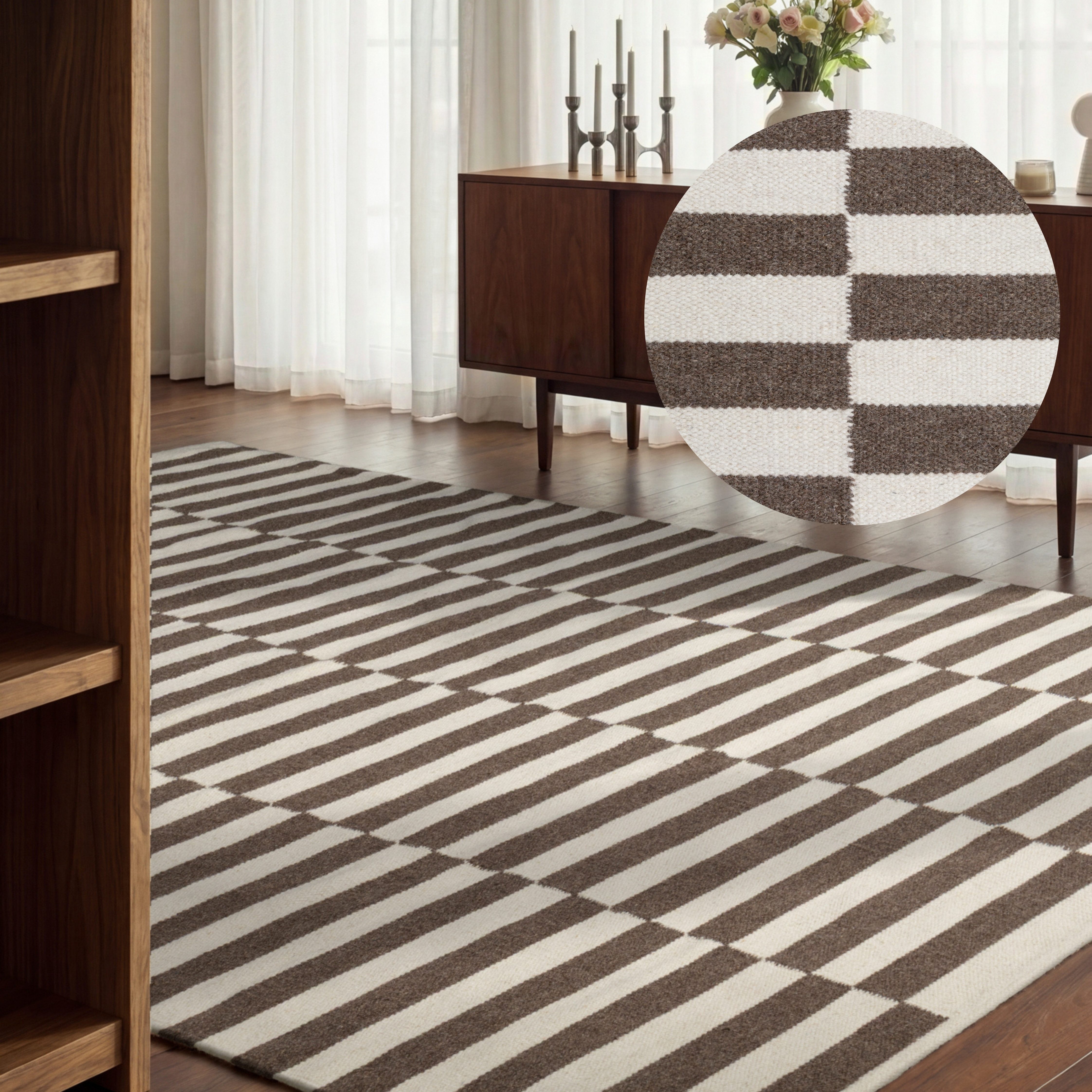 HANSE Home Wollteppich Vika, schwarz-weiss, rechteckig, Höhe: 5 mm, Handgewebt, Wolle, Natur, Läufer, Wohnzimmer, Schlafzimmer, Streifen