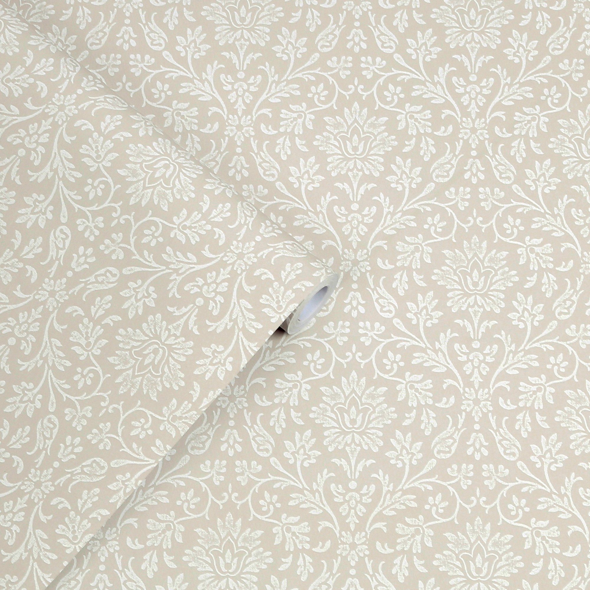 LAURA ASHLEY Vliestapete Annecy Dove Grau, glatt, botanisch, FSC® zertifiziert, mit lebhaftem Druck, 10 Meter Länge