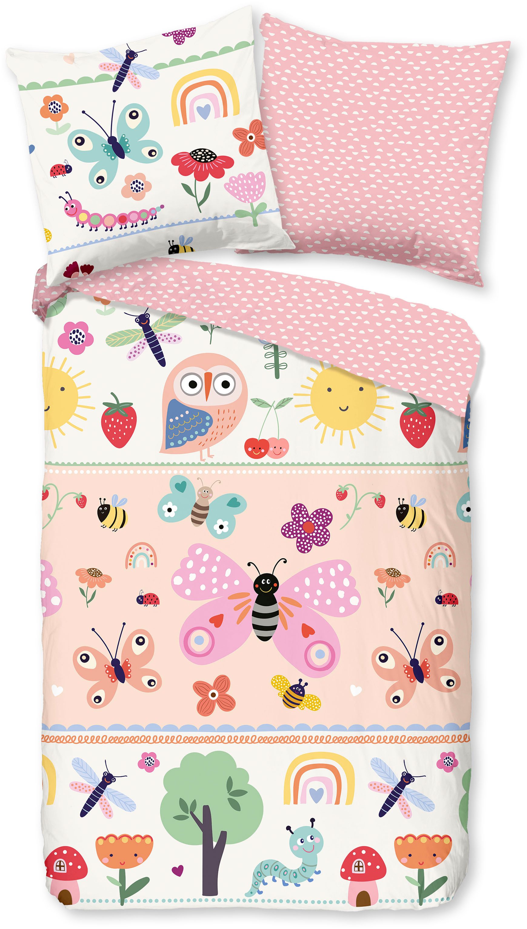 good morning Kinderbettwäsche Rinke, Renforcé, 2 teilig, Baumwolle, Renforcé, Wendeoptik, Kind, Baby, Mädchen – Bild 2 von 5