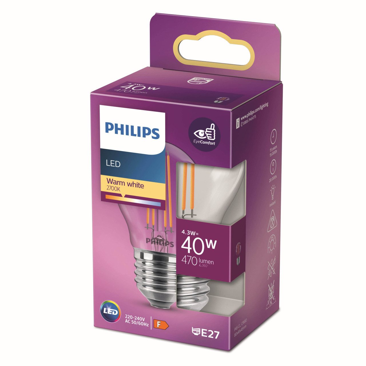 Philips LED-Leuchtmittel Philips LED-Leuchtmittel Filament Tropfenform P45, Nicht dimmbar