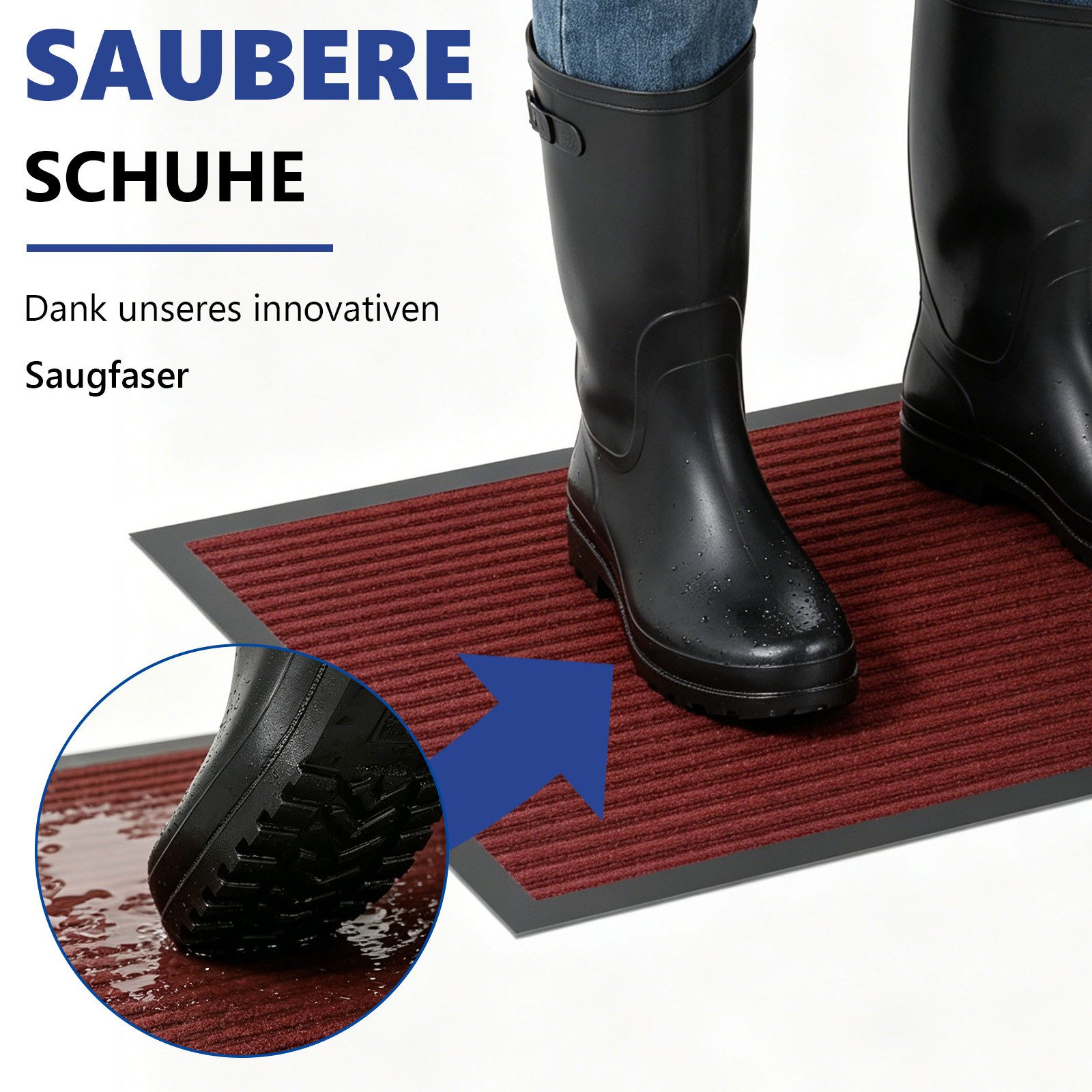 SunJas Fußmatte rutschfeste Fußmatte für Innen und Außen,3 Größen & 3 Farben, Rechteckig, Höhe: 6 mm, Fußmatte Eingang, rutschfeste Fußmatte, Innen Außentürmatte