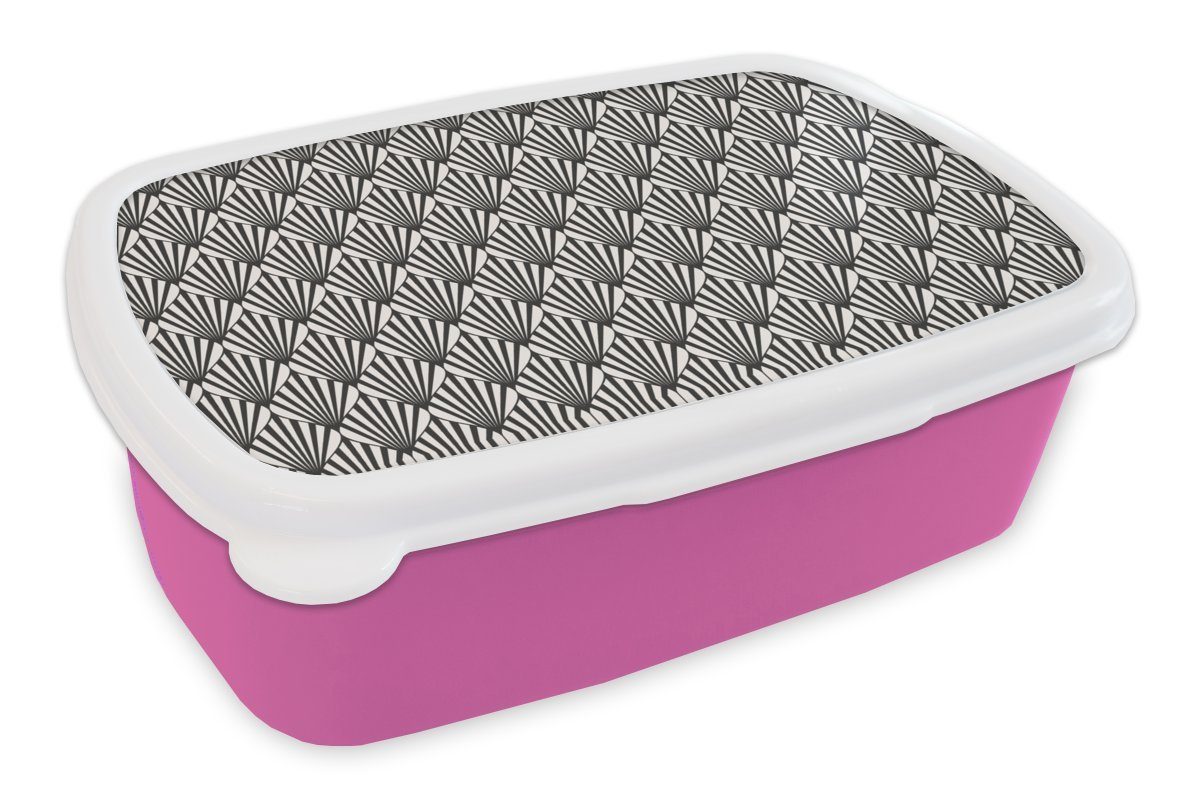 MuchoWow Lunchbox Muster - Abstrakt - Schwarz - Jugendstil, Kunststoff, (2-tlg), Brotbox für Erwachsene, Brotdose Kinder, Snackbox, Mädchen, Kunststoff rosa