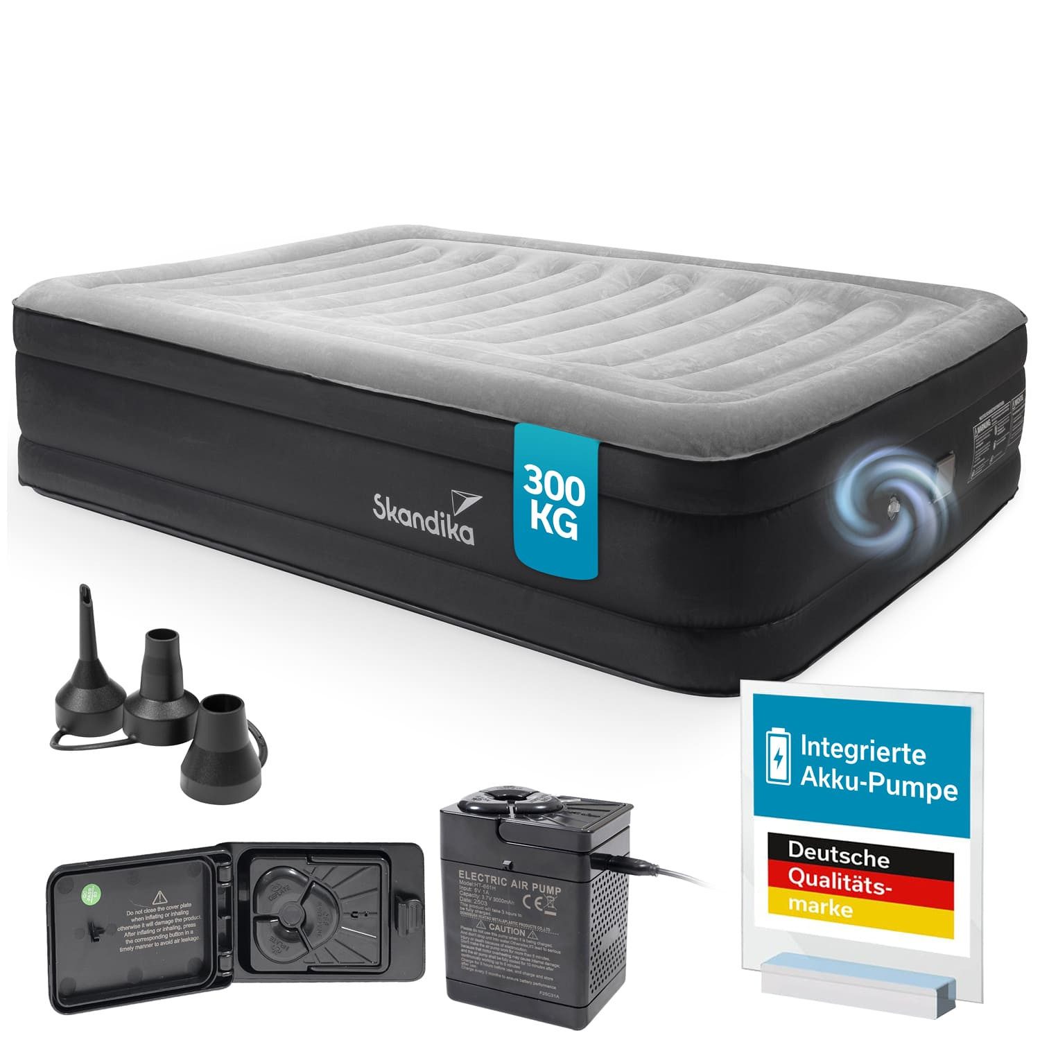 Skandika Luftmatratze Sveja Flex / Plus / Premium, selbstaufblasend mit Pumpe, (Unterseite rutschhemmend, Oberseite: Soft-Touch, beflockt), 300 belastbar, Tragetasche, Kabelfach, Luftkammersystem 6 Kammern
