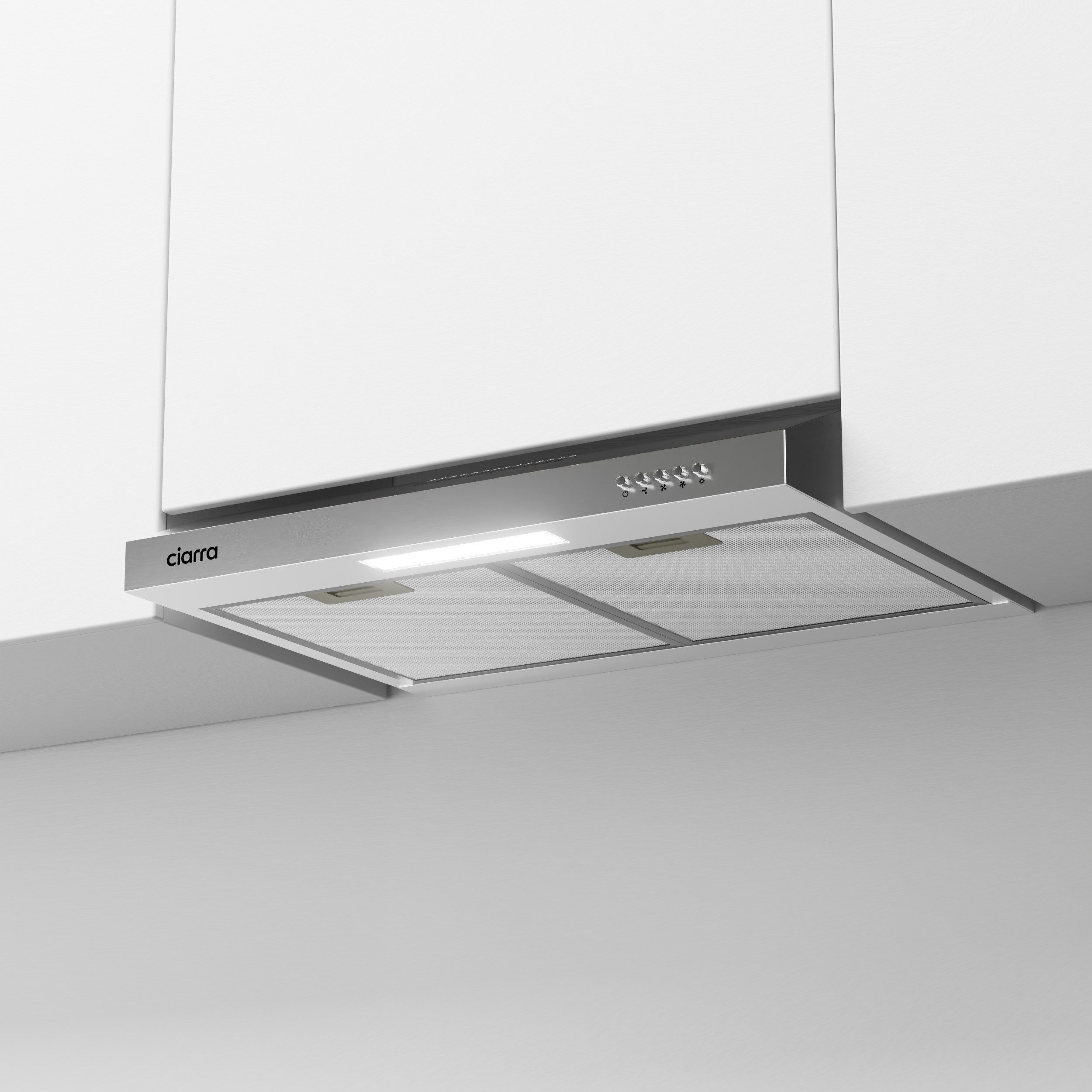 CIARRA Unterbauhaube 60 cm Dunstabzugshaube A+ Abluft & Umluft 3 Stufen VMS6903DS für kleine Küchen, Aktivkohlefilter & 2 Aluminiumfilter aus Edelstahl