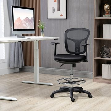 Vinsetto Schreibtischstuhl Bürostuhl, Ergonomischer Zeichenstuhl, 95-115 cm Computerstuhl (Drehstuhl, 1 St), für Büro, Wohnzimmer, Mesh, Schwarz