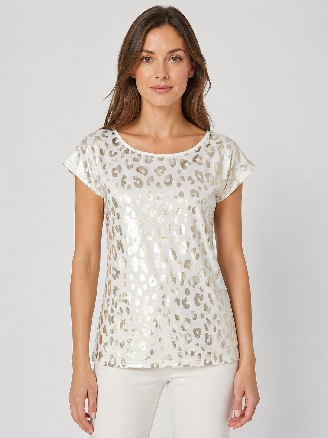 Passioni T-Shirt mit Leopardenmuster aus Goldmetallicfolie