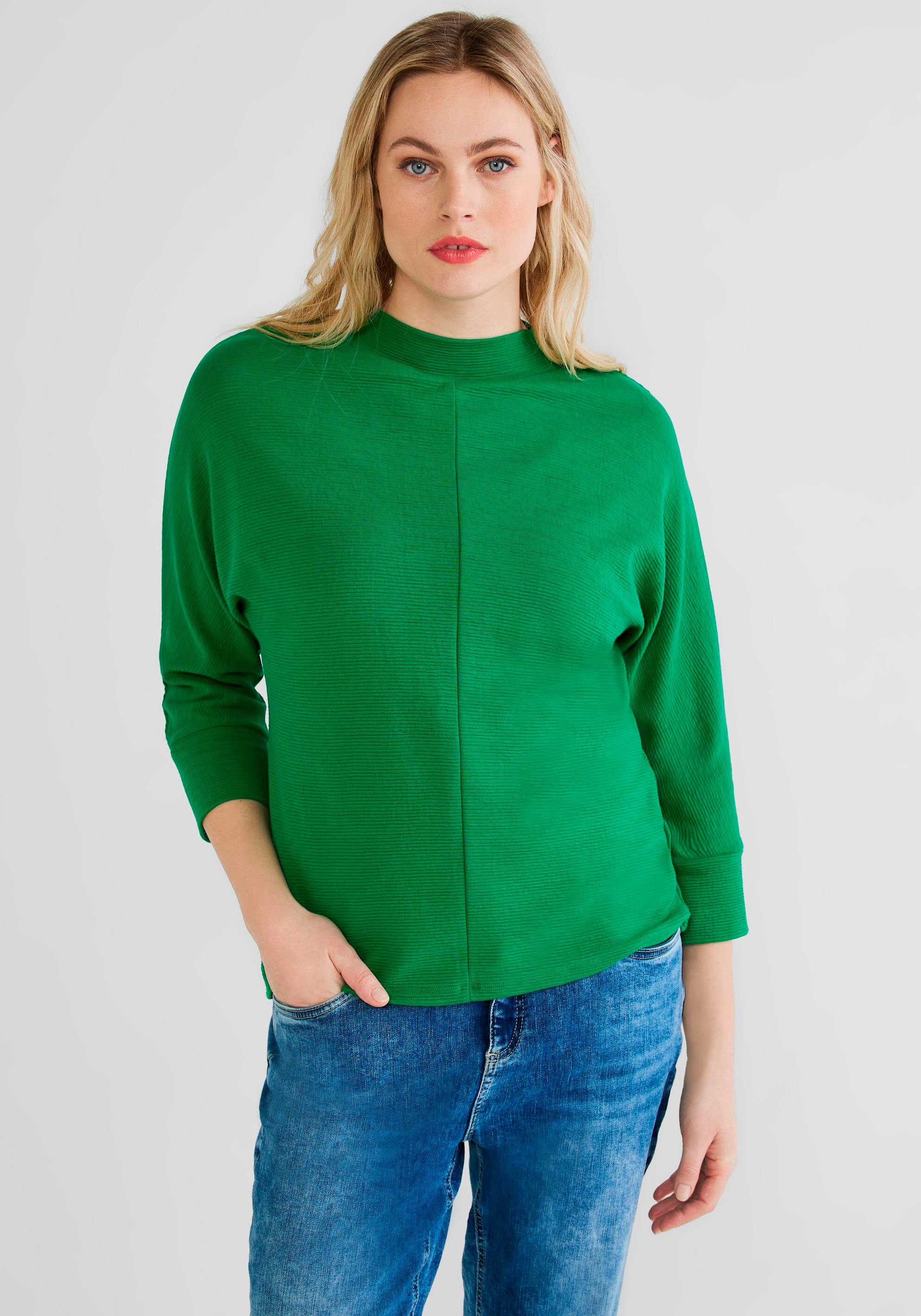 Street One Damen Turtleneck Shirt | 3/4 Arm Mit Leo-Muster | Baumwoll-Modalmix | Basic Mit Twist