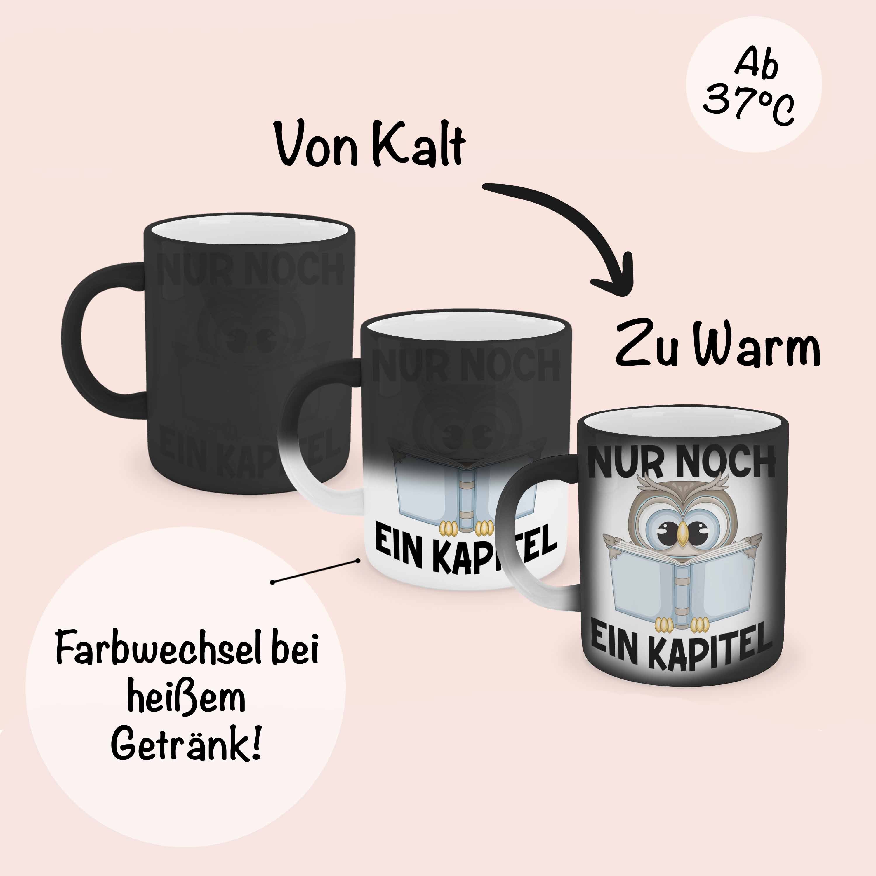 Trendation Tasse Geschenkidee - Nur Tasse Leseratte Leser Spruch Kapitel, Farbwechsel Bücherwurm Zaubertasse mit Trendation Buch Lesen Noch Ein Farbwechsel