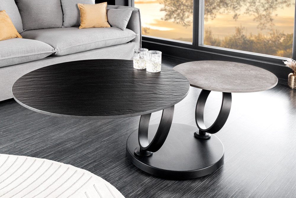 riess-ambiente Couchtisch DANCING RINGS schwarz / grau (Einzelartikel, 1-St), Wohnzimmer · Keramik · Beton-Design · Metall · drehbar · Modern