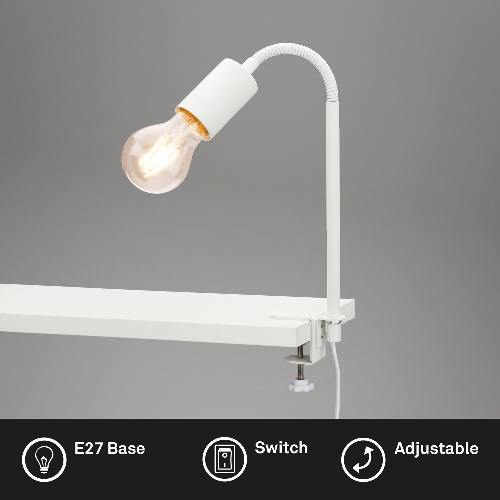 Briloner Leuchten Wandleuchte Wandlampe Extra-Warmweiß flexibler Arm E27, ohne Leuchtmittel, 2700K - Extra - Warmweiß, schwarz, flexibler Arm, Kabelschalter, inkl. Schraubklemme, exkl. E27