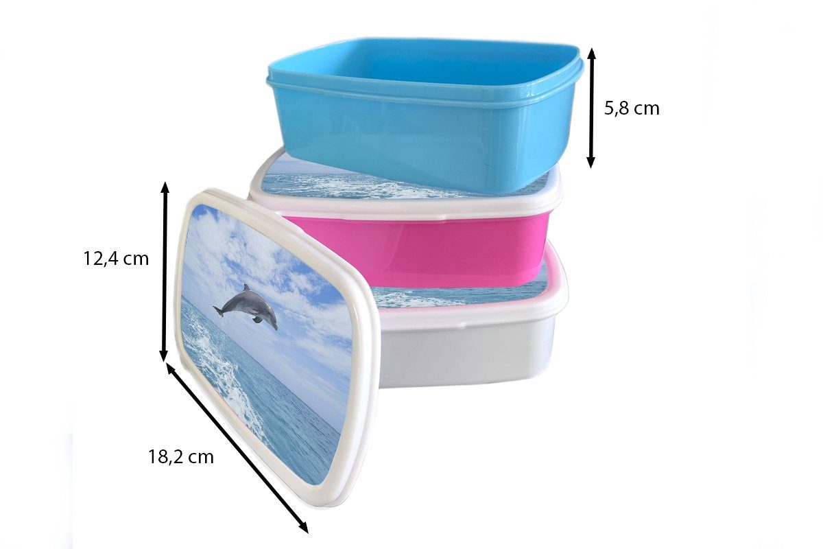 Brotdose - Kinder, (2-tlg), Kunststoff, Himmel, - MuchoWow Lunchbox für Erwachsene, rosa Kunststoff Meer Snackbox, Mädchen, Delfin Brotbox