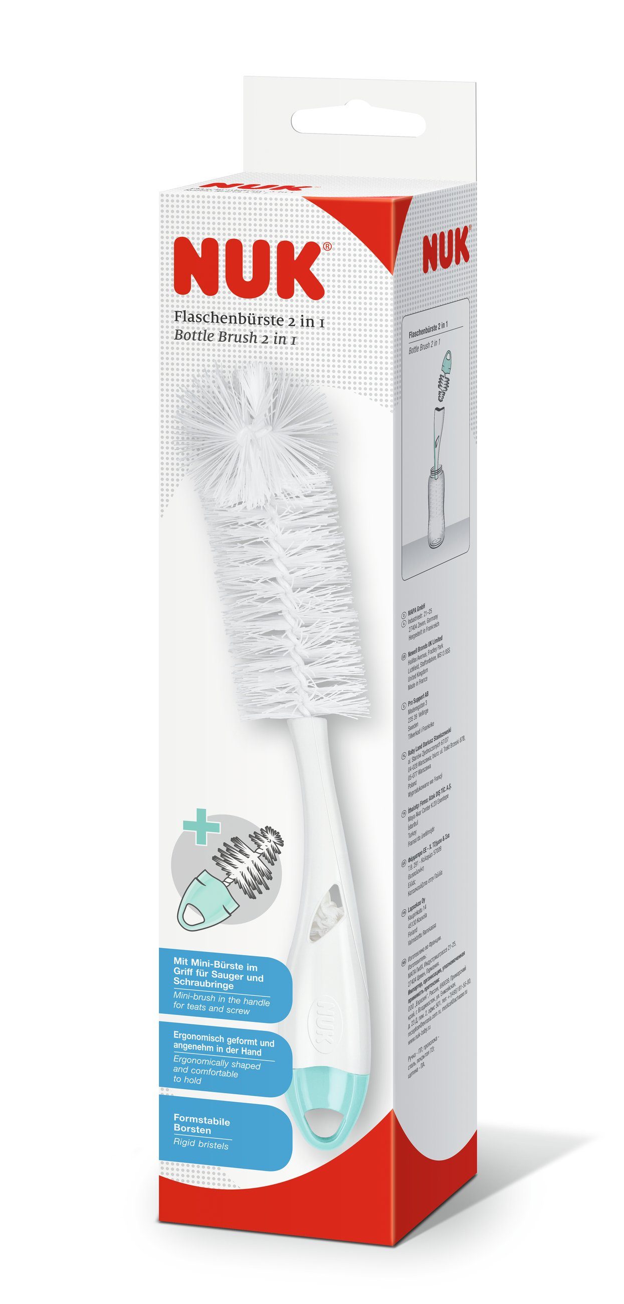 Reinigungsbürste NUK Flaschenbürste 2in1 10256505, Mini-Bürste im Griff, 1 Stück