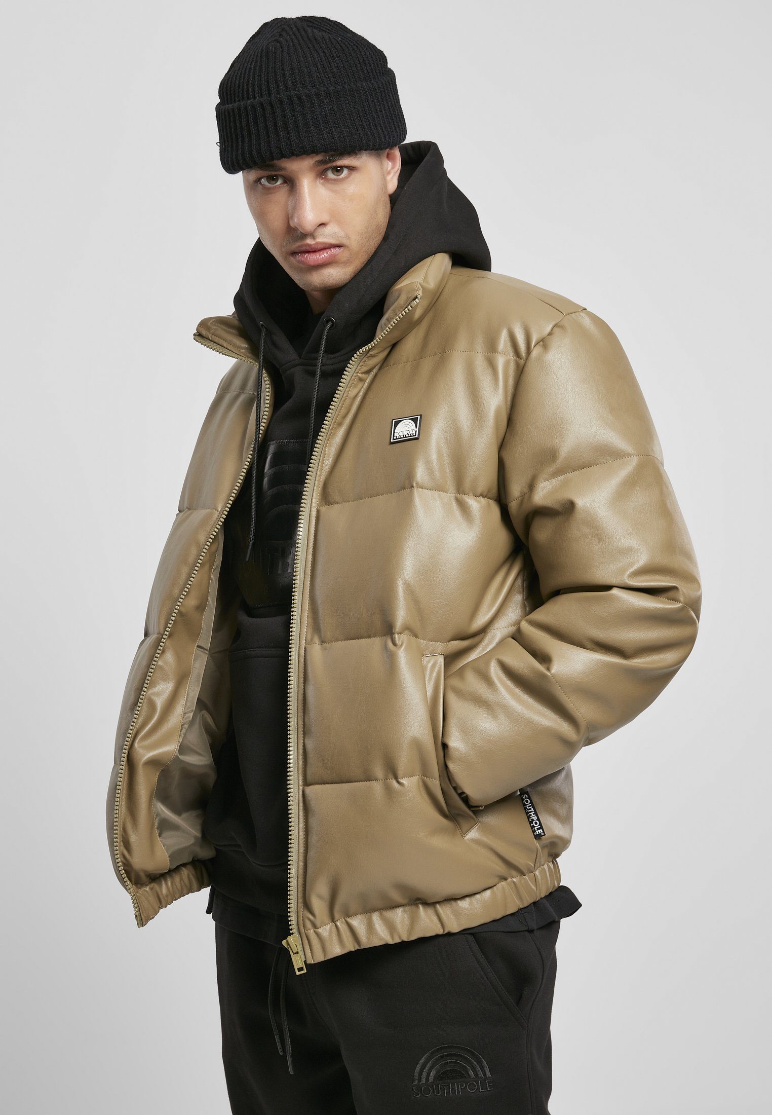 Southpole Winterjacke Herren Southpole Imitation Leather Bubble Jacket (1-St) khaki