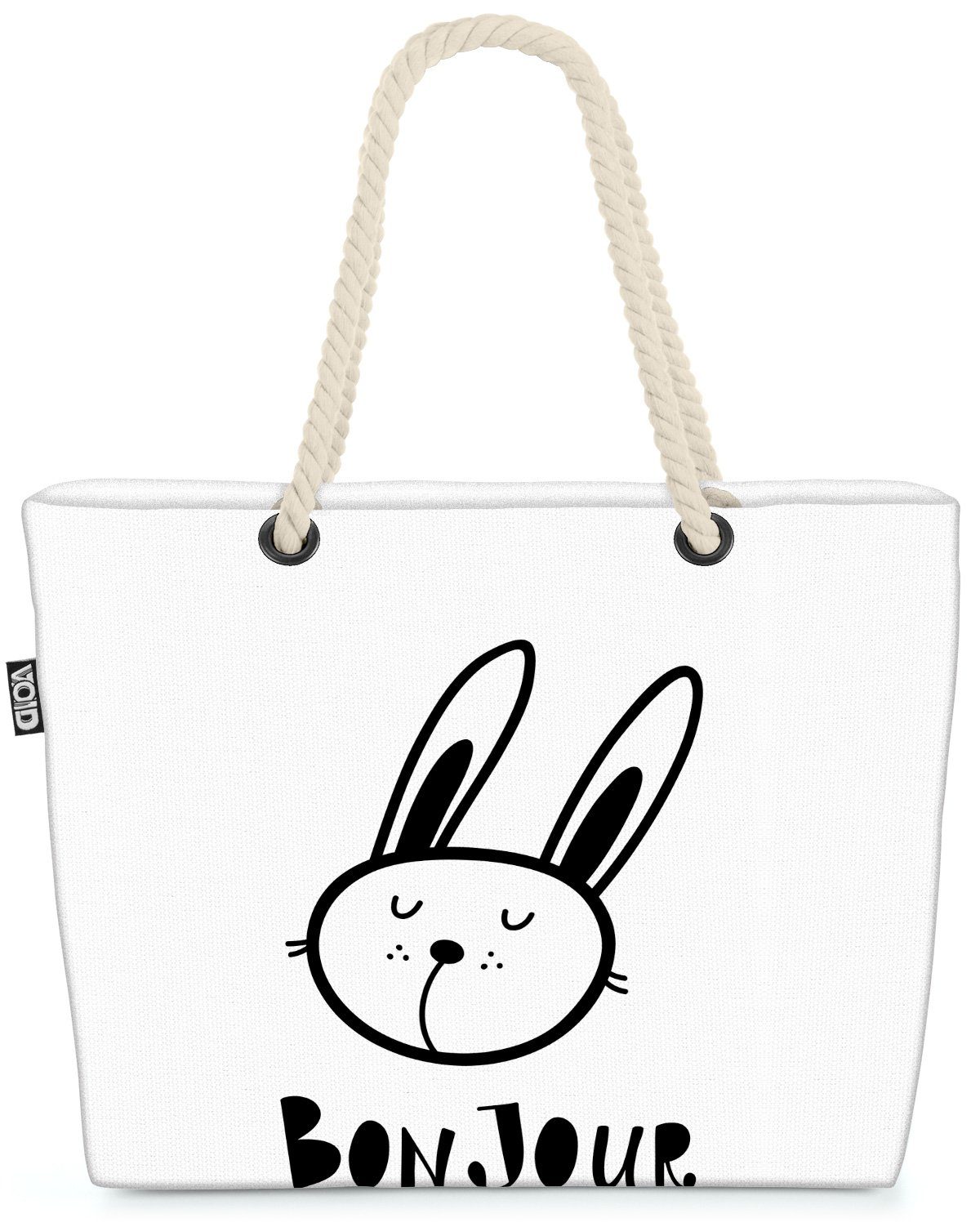 VOID Strandtasche Grafik Tier Hase Karte Cartoon Zeichnu Weiss (1-tlg), Jour Bon Schwarz Cartoon