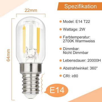Nettlife LED-Leuchtmittel LED Leuchtmittel E14 Vintage Glühbirnen T22 Lampe Birnen 2W, E14, 2 St., Warmweiß, 2700K
