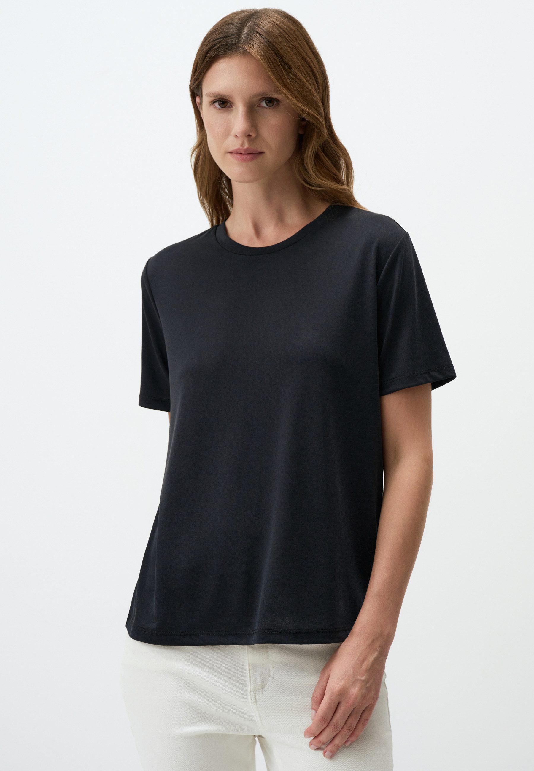 T-Shirt Basic-T-Shirt Mit Rundhalsausschnitt Und Kurzen Ärmeln