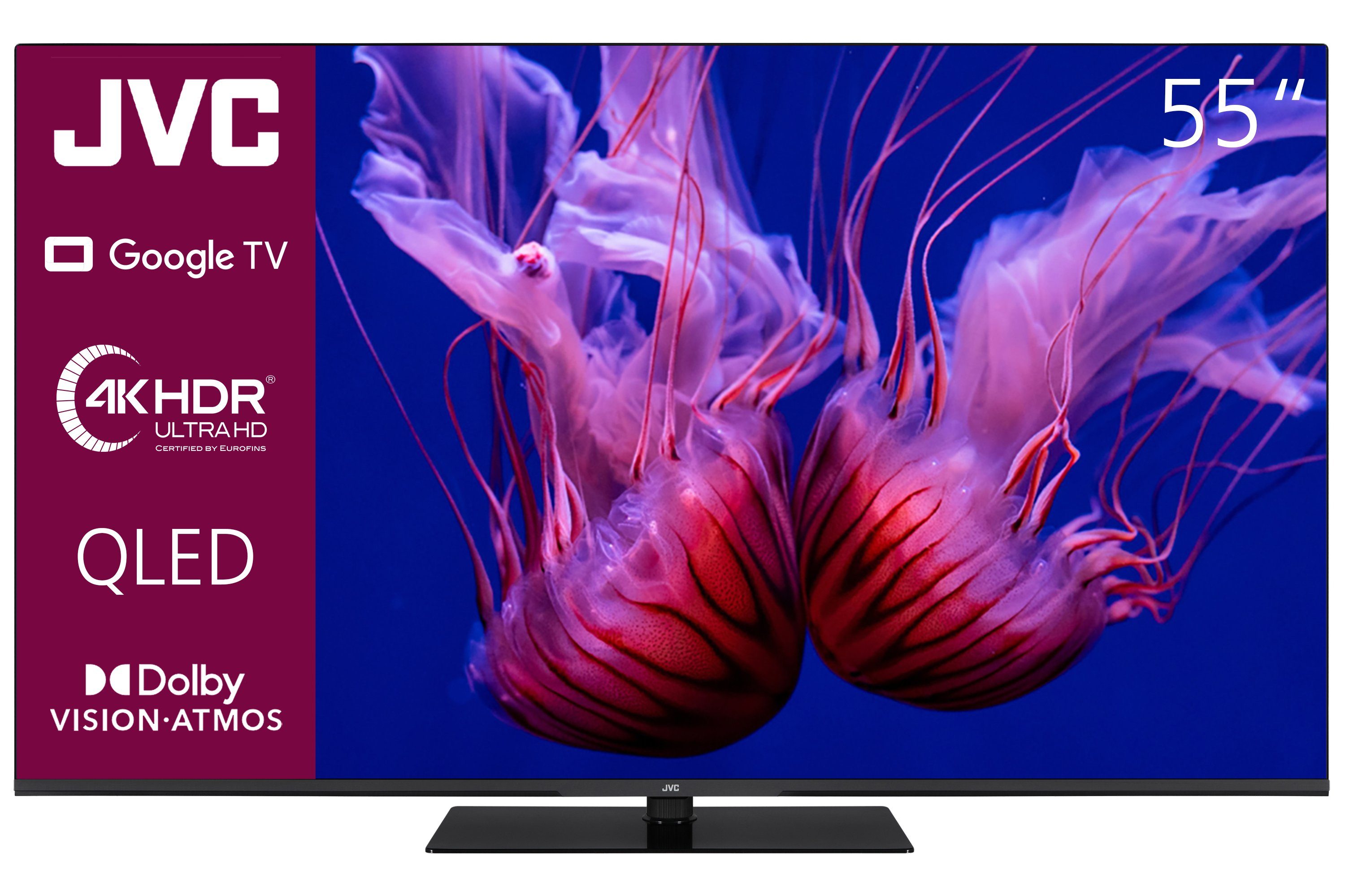 JVC LT-55VGQ8255 QLED-Fernseher (139 cm/55 Zoll, 4K Ultra HD, Google TV, Smart TV, HDR Dolby Vision, Triple-Tuner, Bluetooth, Dolby Atmos, MEMC)
