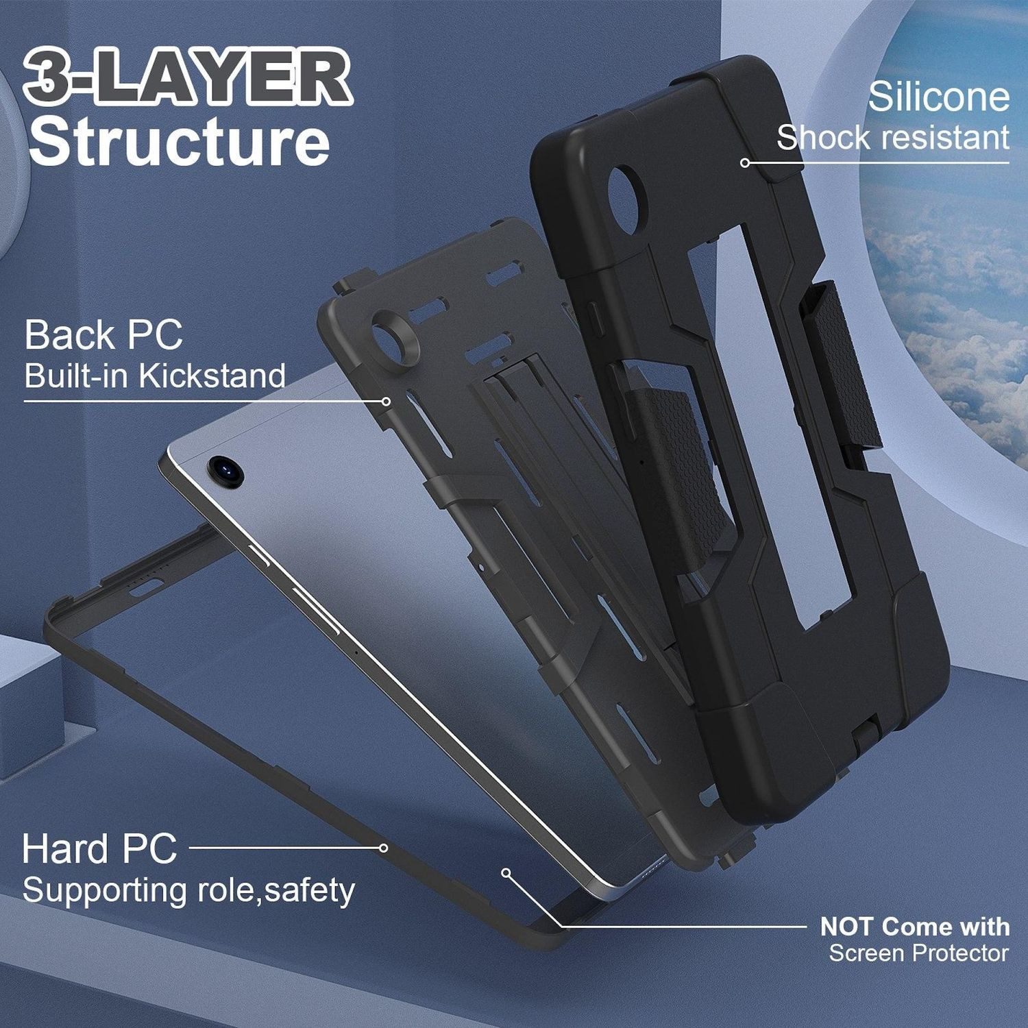 Wigento Tablet-Hülle Für Samsung Galaxy Tab A11 Hybrid Design Hülle mit Halter Schwarz, Stoßfest, Kontrastdesign, Halterfunktion – Bild 5 von 5
