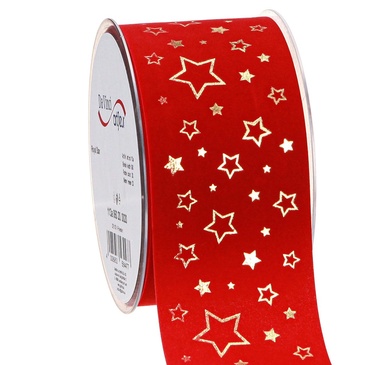 Dekoband Weihnachtsband Rot 60mm x 20m Sterne Drahtkante Dekor