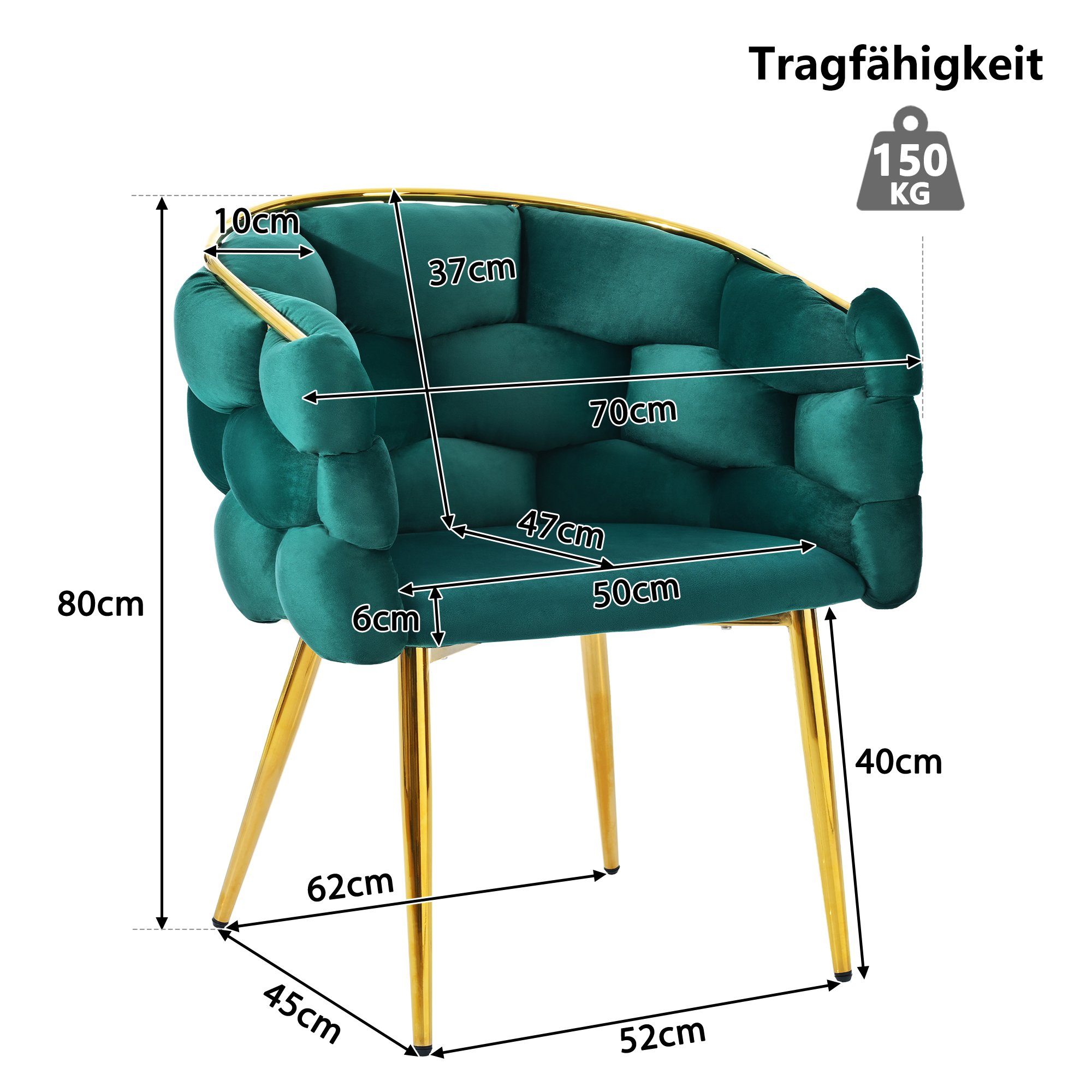 Grün Rückenlehne Polsterstuhl (1 mit Stühle und beige Bubble Stühle Metallbeinen, mit OKWISH Stühle, St), Armlehnen