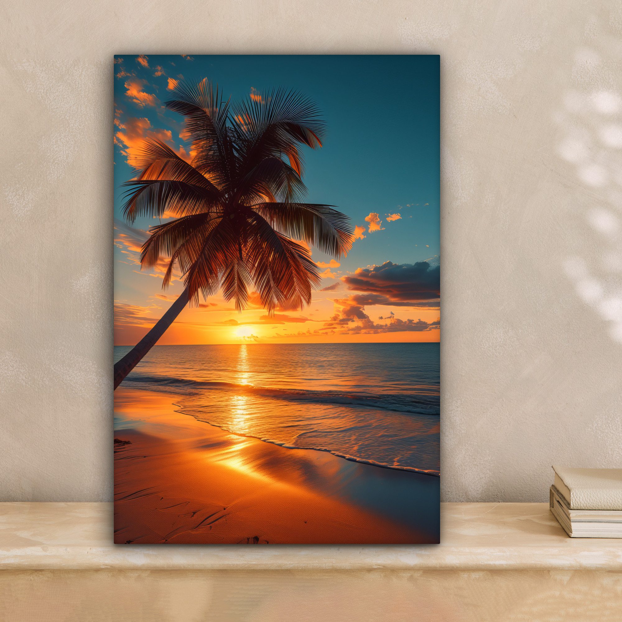 OneMillionCanvasses® Leinwandbild Sonnenuntergang - Palme - günstig online kaufen