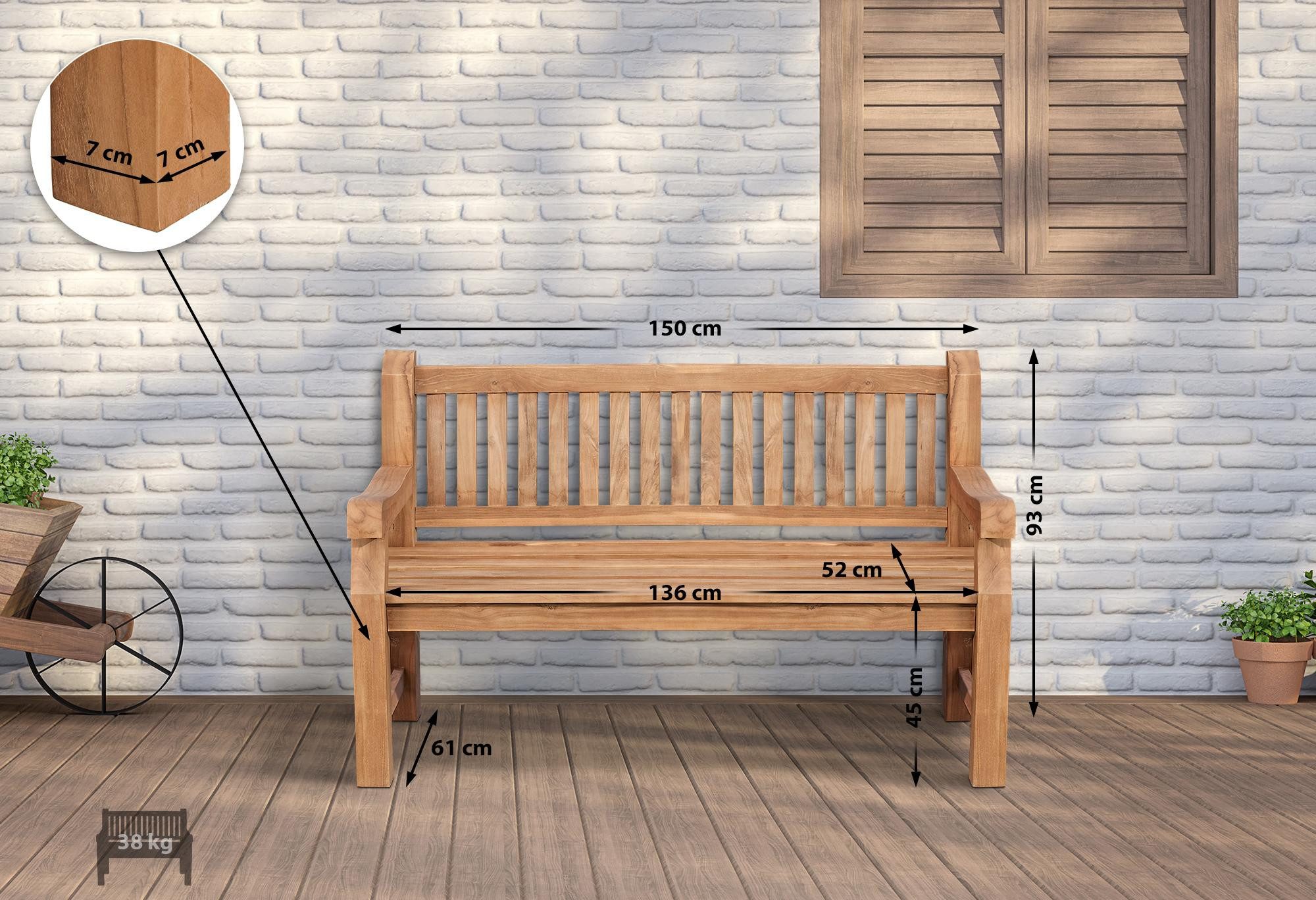 CLP Gartenbank Teakbank Jackson V2 (1er), aus wetterfestem Teakholz, mit Rückenlehne – Bild 2 von 5