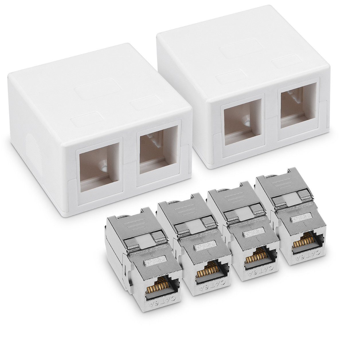 kwmobile NetzwerkAdapter, 2x CAT 6A Aufputz Netzwerkdose inkl. 4x Keystone Module 2 Port RJ45