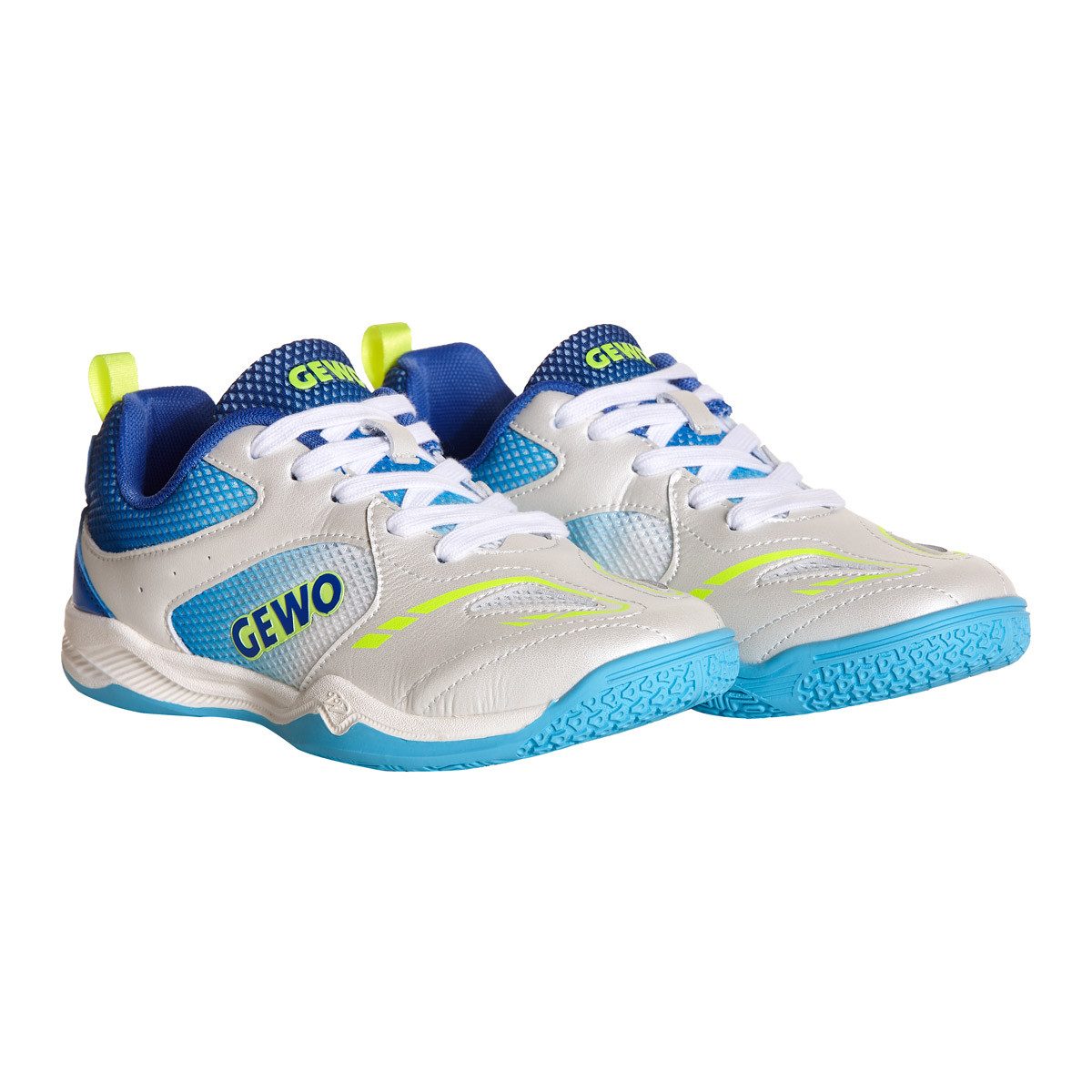 Gewo Tischtennis Schuh Junior Flex, Indoor Hallenschuh, weiß-blau Trainingsschuh geeignet für Tischtennis, Kinder