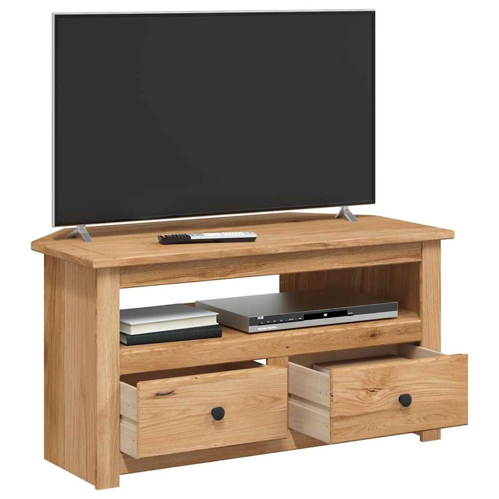 furnicato TV-Schrank aus massivem Kiefernholz 93x49x49 cm natürliche Holzfarbe (1-St) Lowboard mit 2 Schubladen, einem offenen Fach und Ablage im Wohnraum