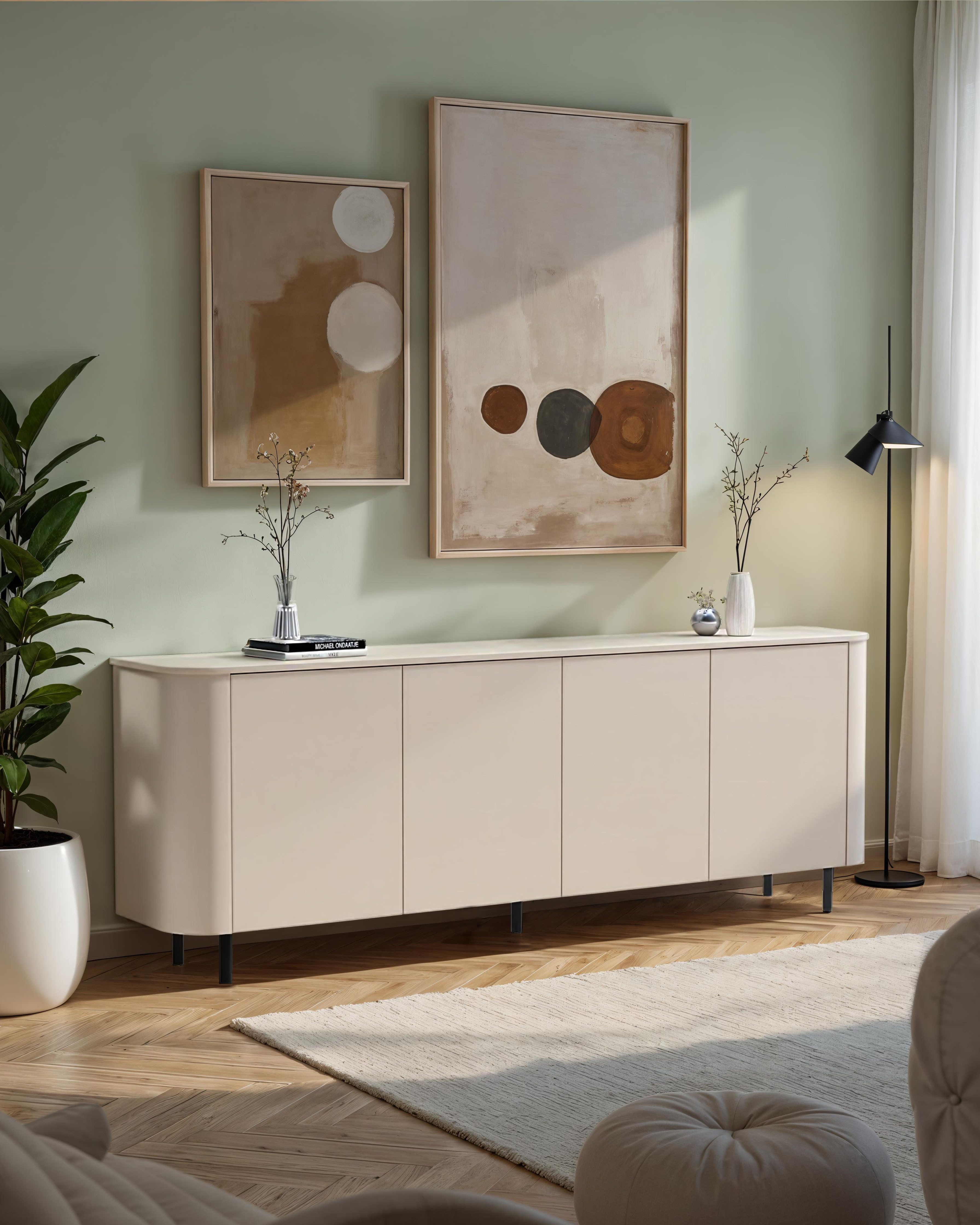OTTO home Vitrine Formgebogenes MDF, Stirnseiten mit Rundung, Push-to-open, Metallfüße