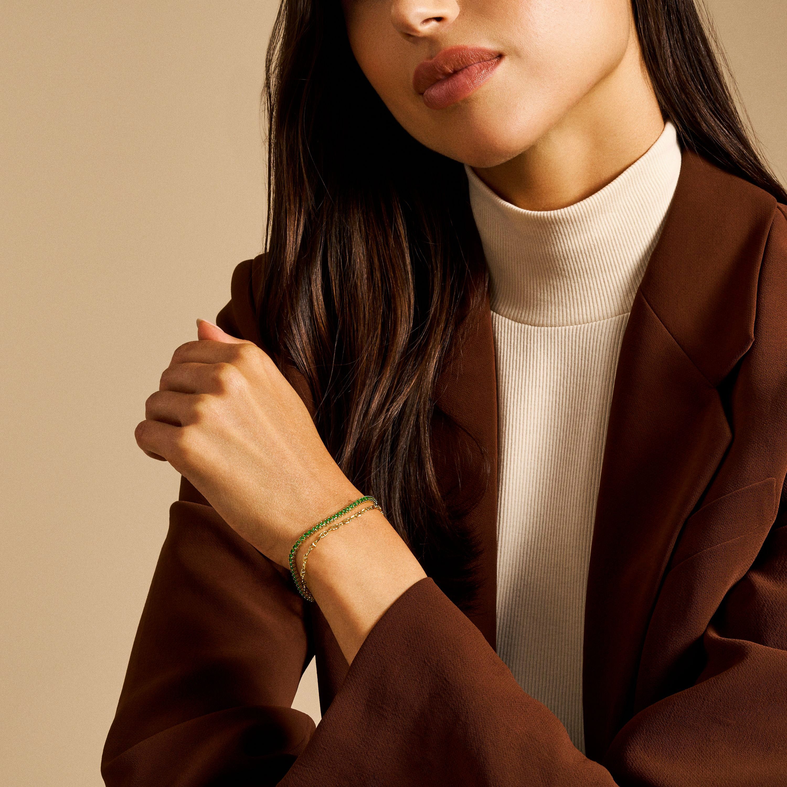 Fossil Armband Schmuck Geschenk Metall Armkette Heritage, mit Glasstein