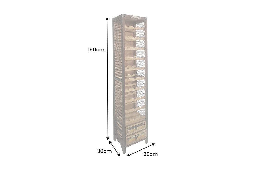 riess-ambiente Weinregal BODEGA 190cm natur - Pinienholz, Metall, 2 Schubladen, Industrial, Einzelartikel 1-tlg., große Halterung für 30 Flaschen – ideal für Esszimmer oder Barbereich
