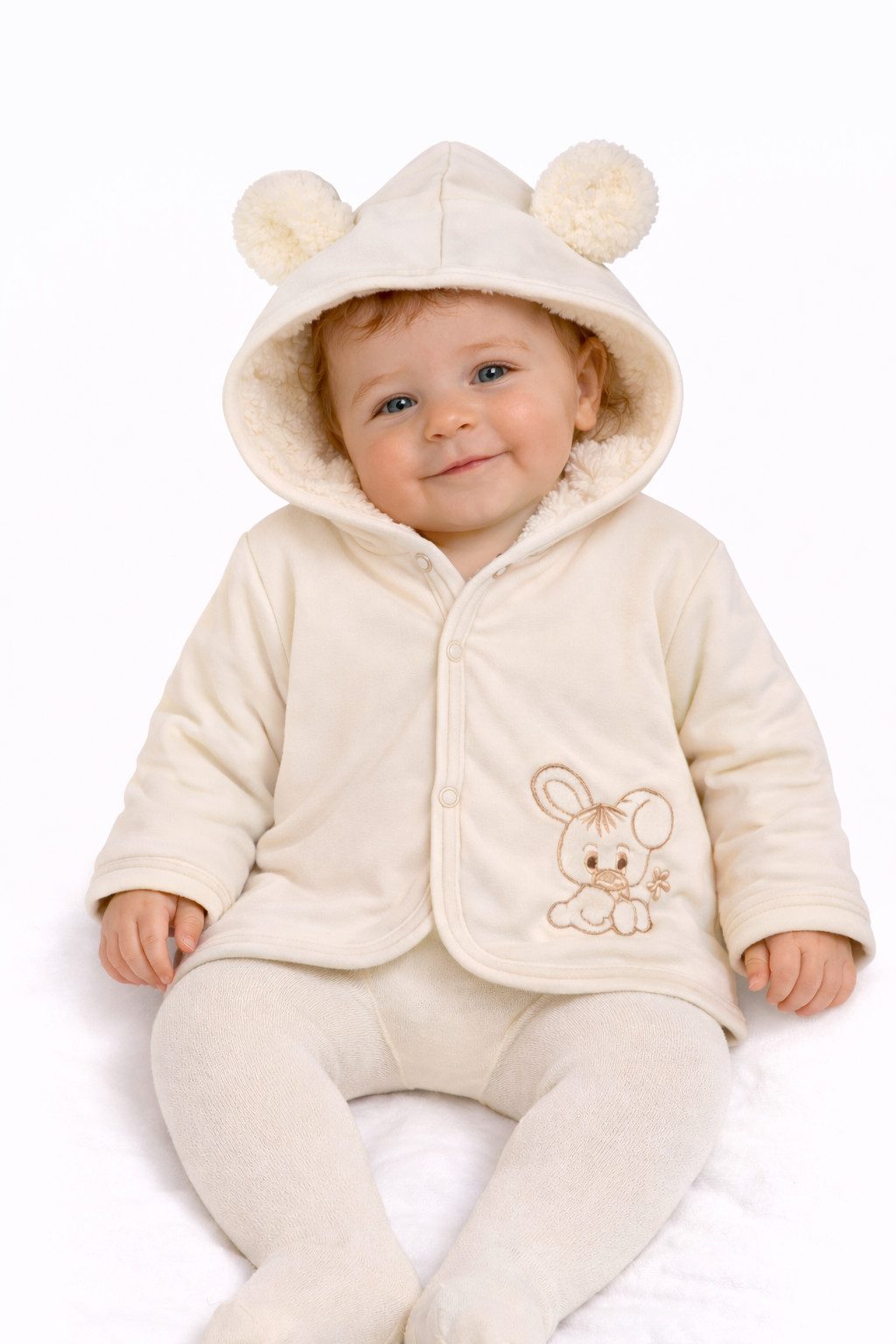 La Bortini Kapuzenfleecejacke Baby Jacke aus Baumwolle und Fleece Kapuzenjacke unisex (Babyjacke, Sweatjacke) neutral, in Creme, 44 50 56 62 68 74 80