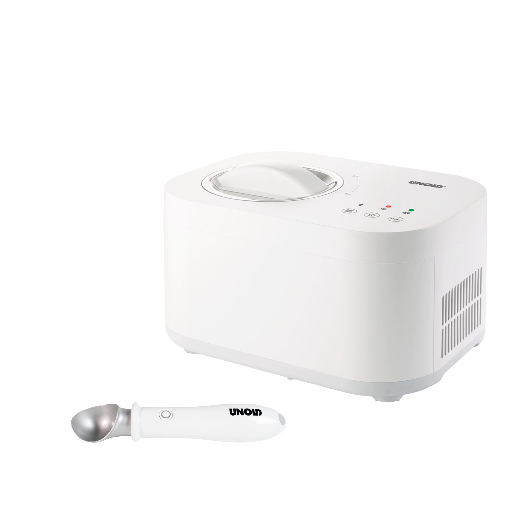 Unold Eismaschine Eismaschine Snow 1 L inklusive Beheizter Eisportionierer Carlo, 1 l, 100 W, Mit vorgekühlten Zutaten Sahneeis in 30 Min fertig