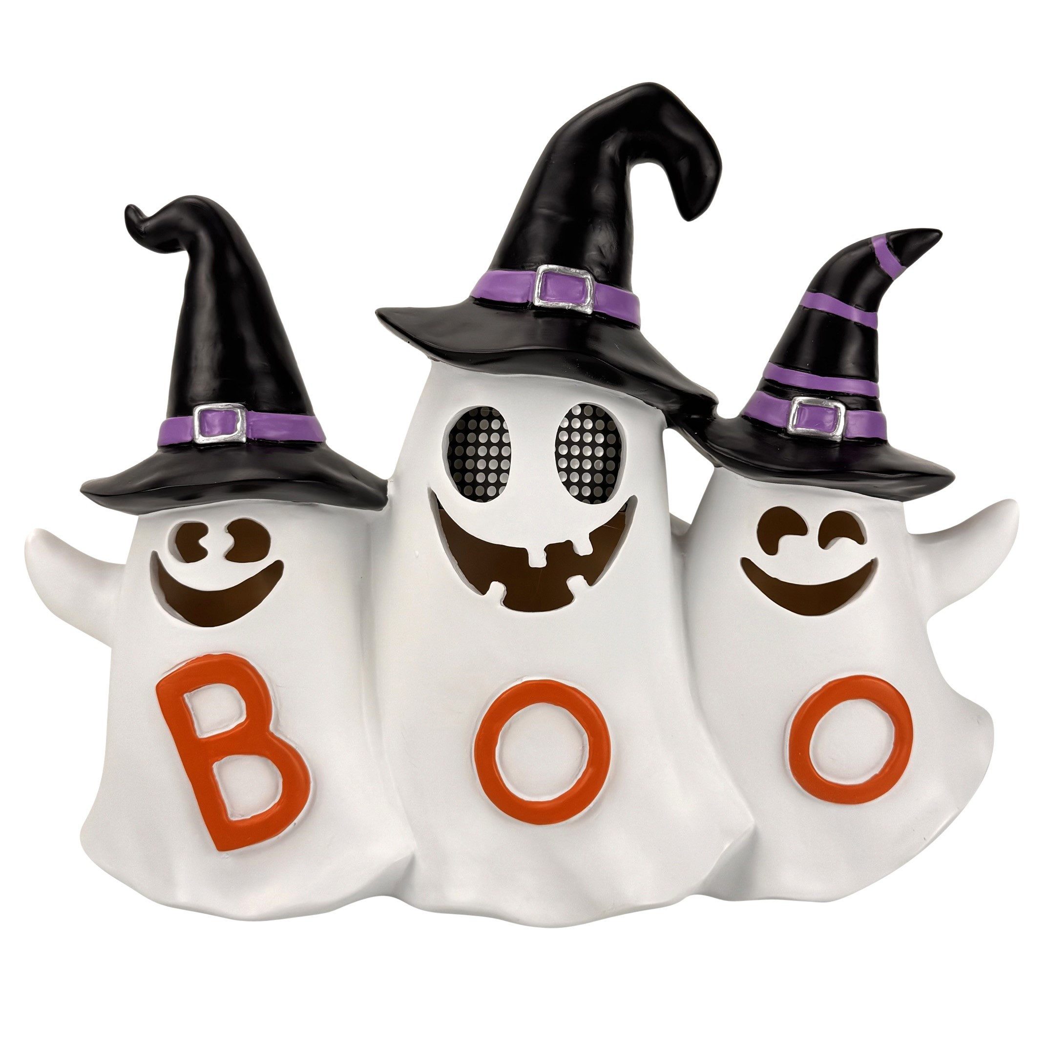 Online-Fuchs LED-Dekofigur 3 Geister mit LED-Beleuchtung & Timer - Halloween Deko outdoor (wetterfest, flackernde LED-Beleuchtung), mit beweglichen Augen