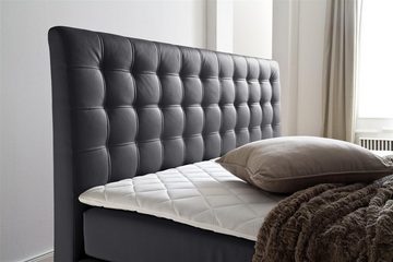 möbelando Boxspringbett Lenno, Boxspringbett Lenno mit Kunstleder schwarz, Liegefläche 160x200 cm, Kopfteil gesteppt, Metallfüße gebürstet