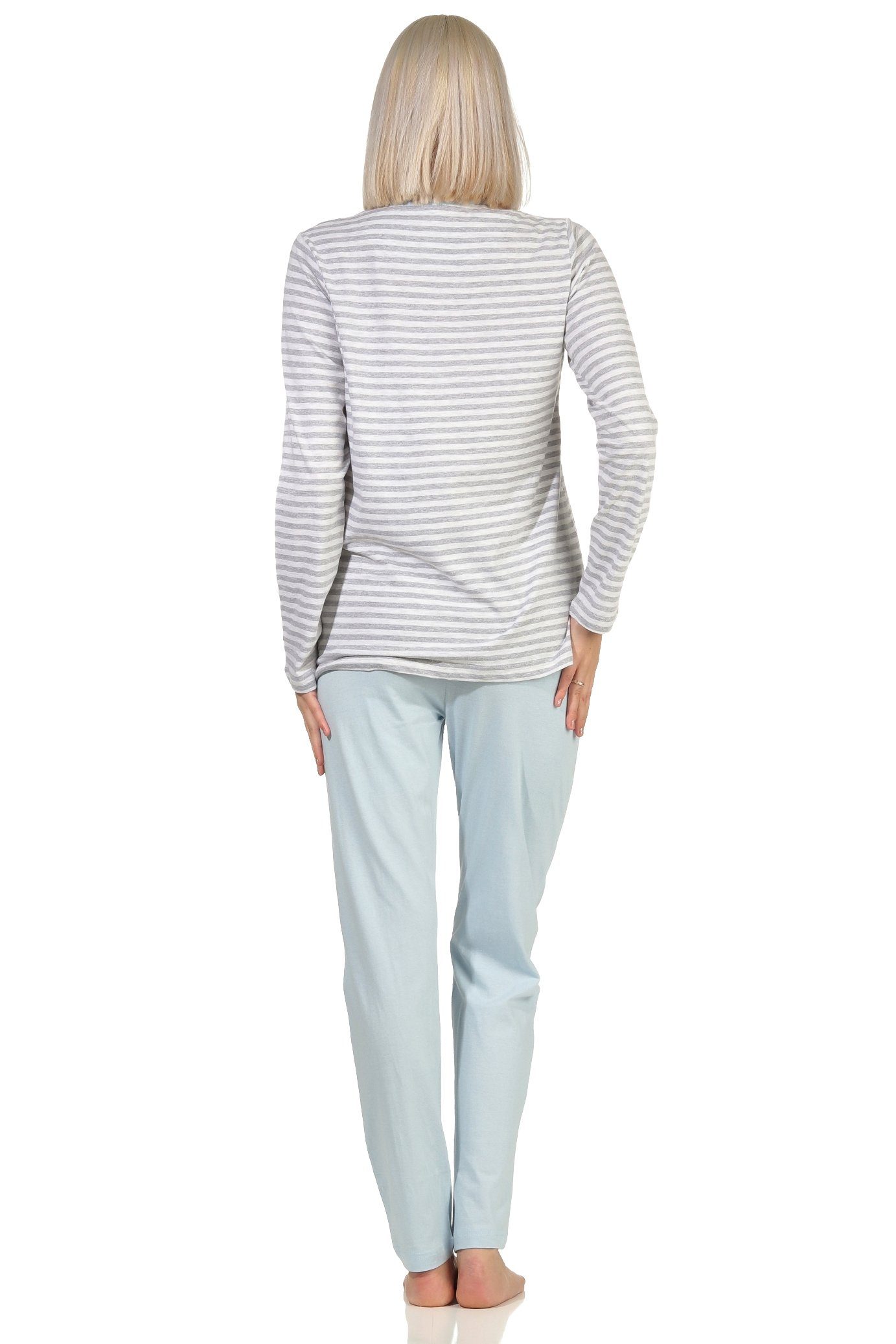 langarm Motiv Streifenoptik Pyjama Creative Schlafanzug Pyjama und Normann Stern by hellblau Damen