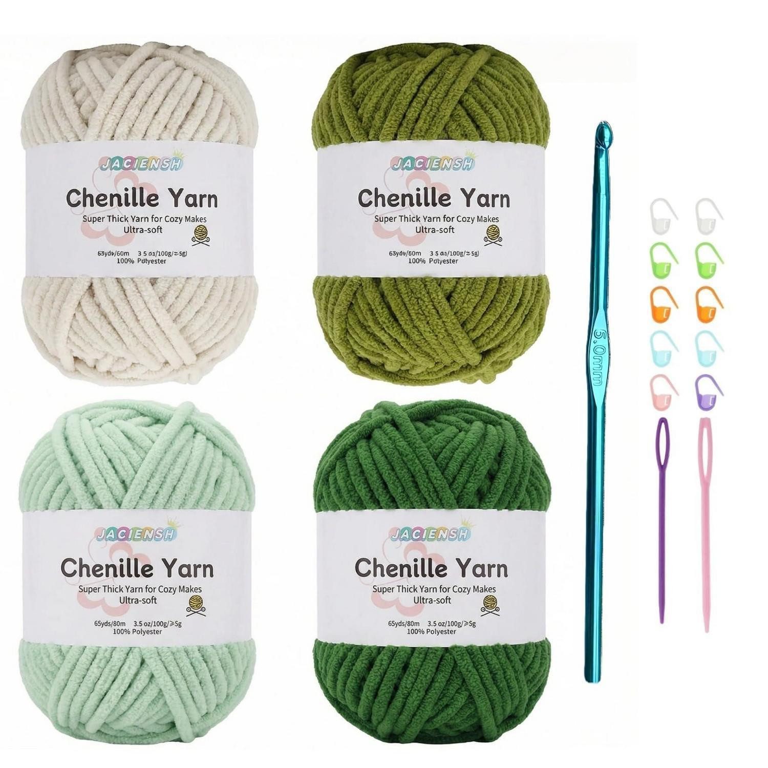 LuxusKollektion Chenille Wolle Häkelgarn Grün 4x100g Häkelwolle