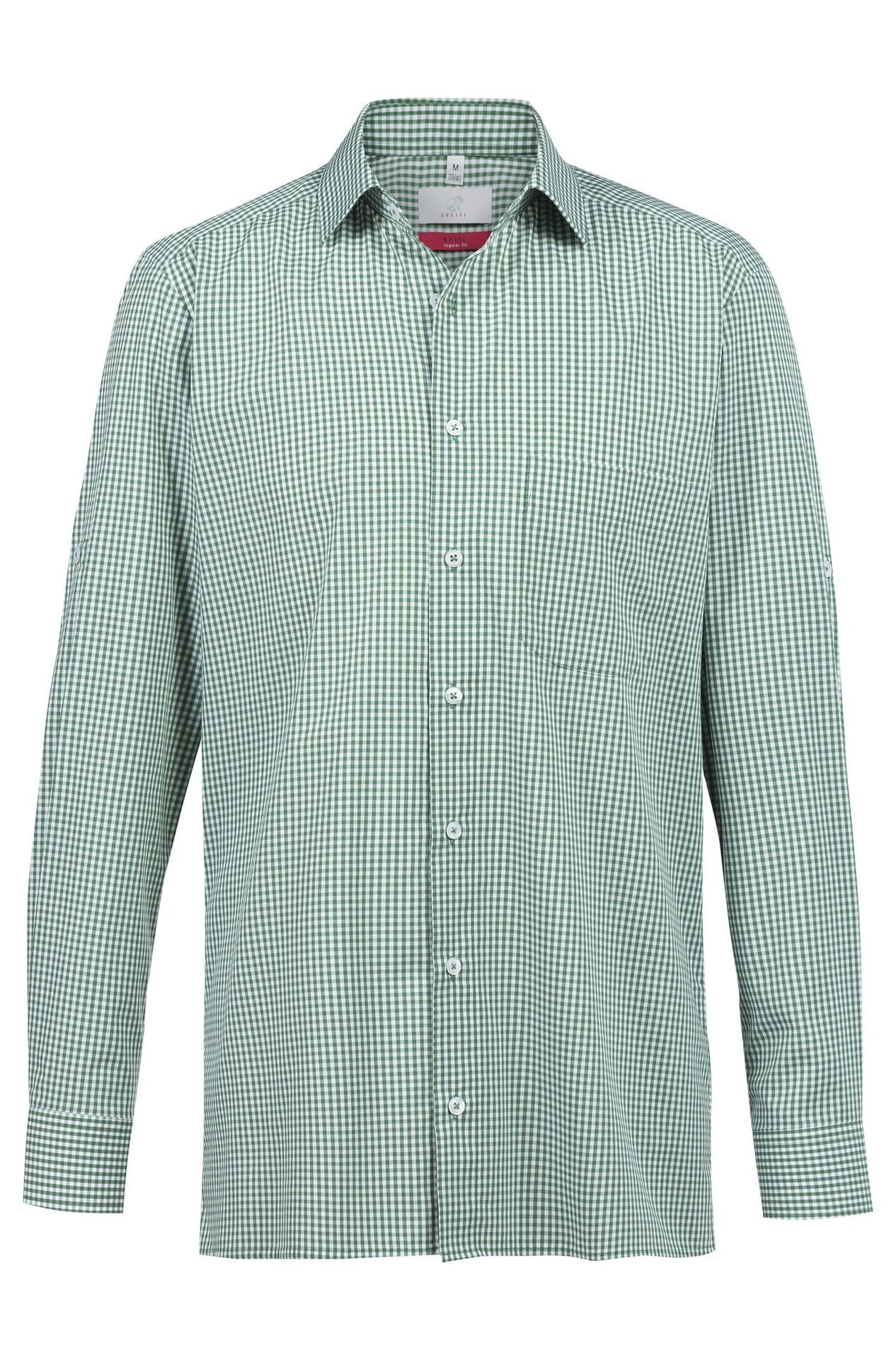 GREIFF Langarmhemd Greiff BASIC Herren Hemd Langarm Kent Regular vichy karo Grün