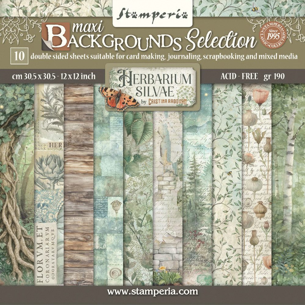 Stamperia Motivpapier Scrapbook-Block Herbarium Silvae Backgrounds, 10 Blatt