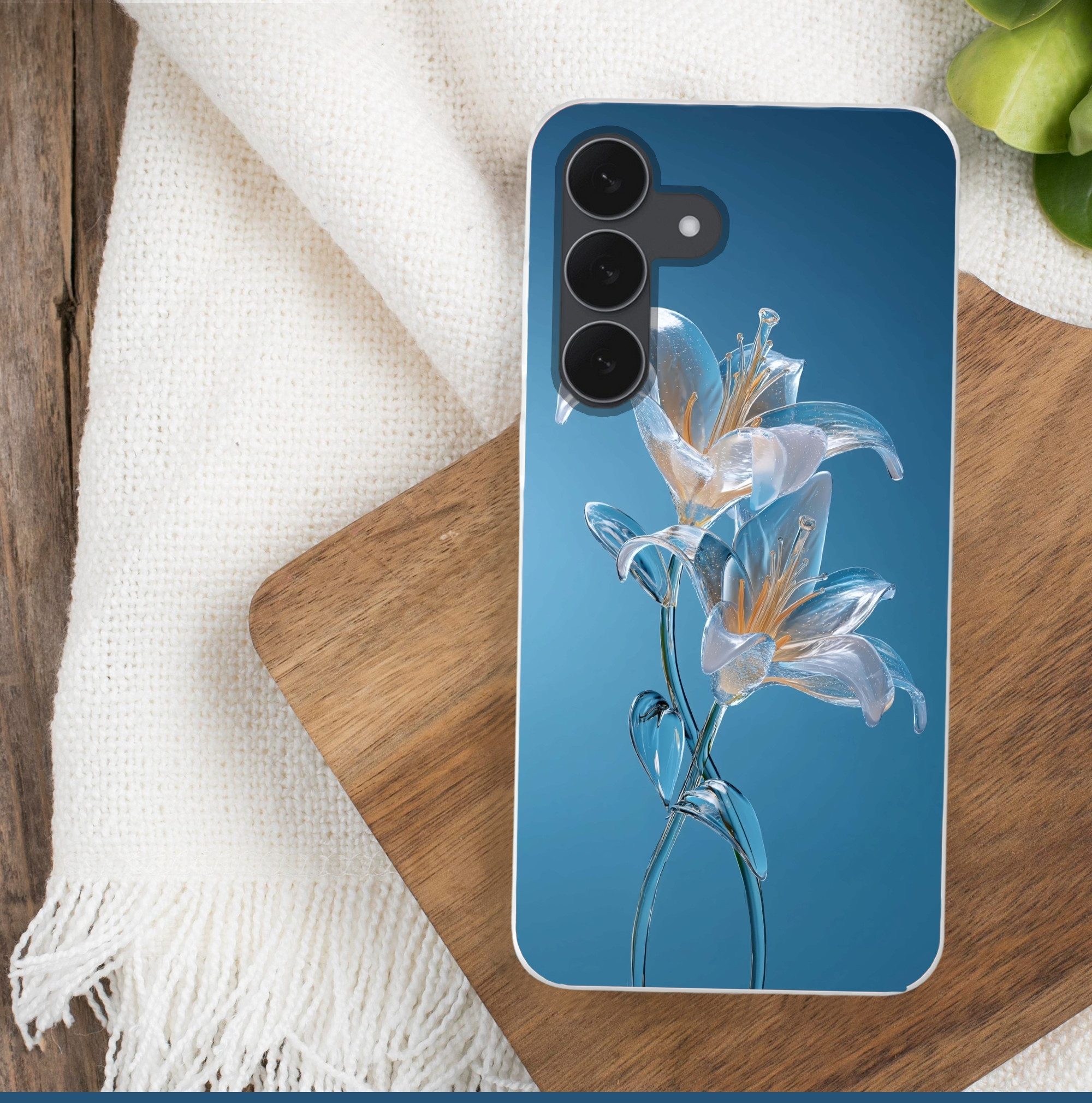 MuchoWow Handyhülle für Samsung Galaxy S25 FE Lilien - Blau - Gläser, Smartphone-Bumper, Print, Handy Schutzhülle Dünn