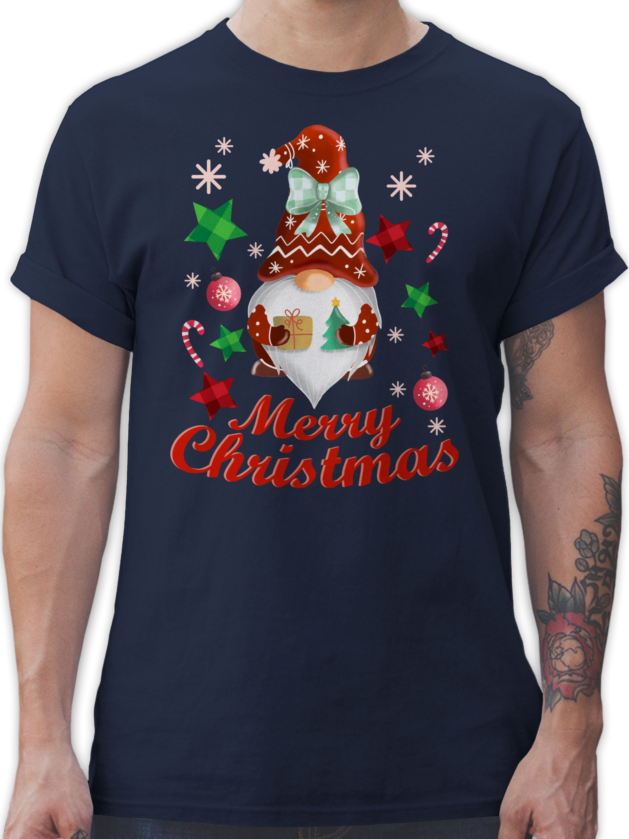 Weihachten Navy Blau Weihnachtlicher Kleidung Wichtel Shirtracer T-Shirt 02