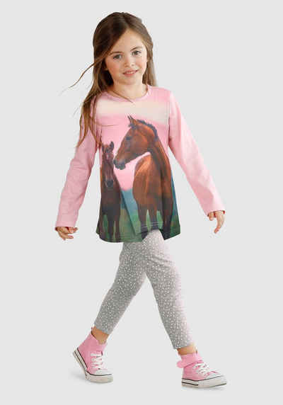 Arizona Shirt & Leggings für kleine Mädchen (Set, 2-tlg) mit Pferde-Motiv