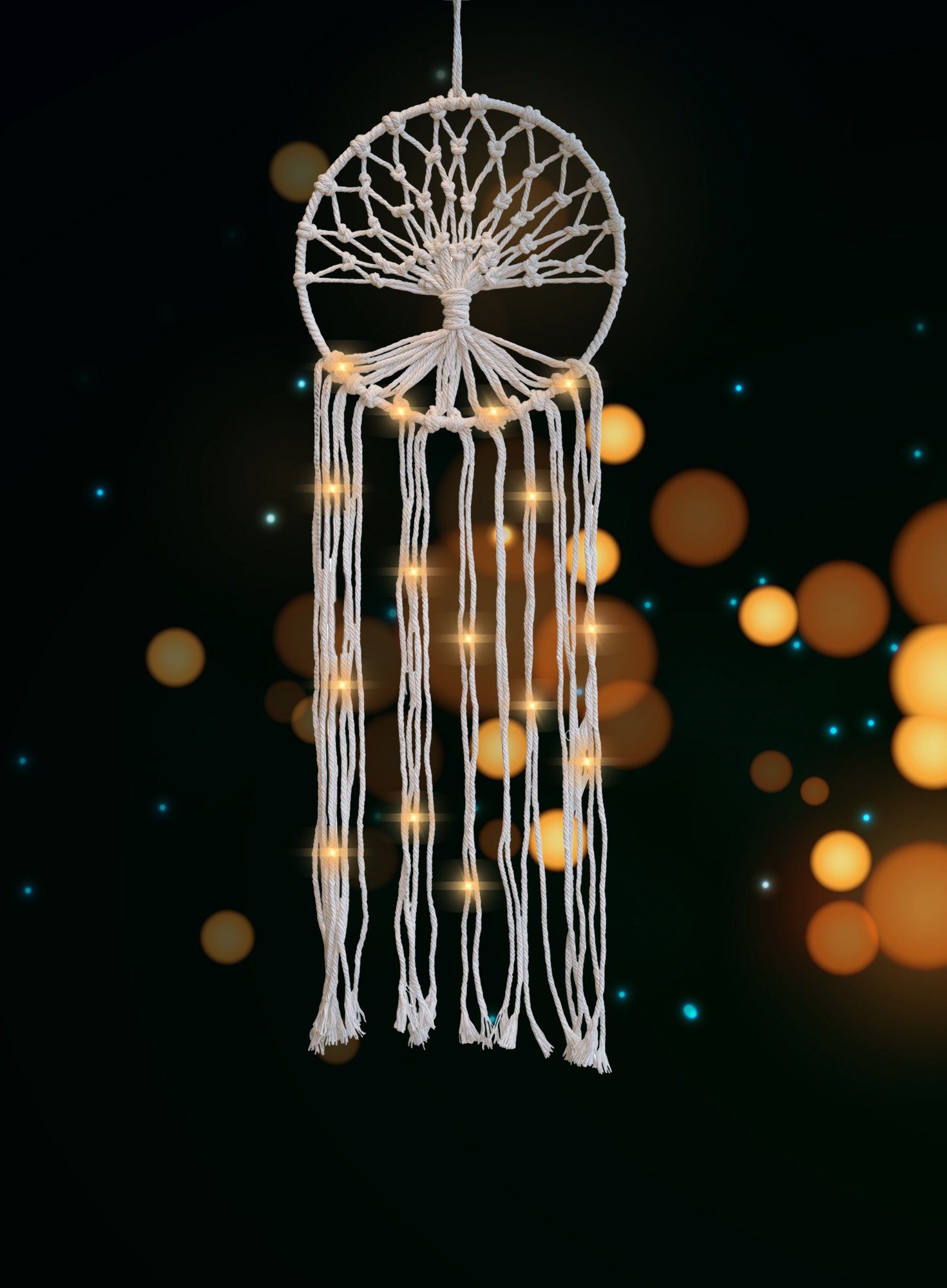 Heitmann DECO Wanddekoobjekt Makramee Traumfänger 1 Boho cm x 60 beige, x LED Chic 20 mit Baum