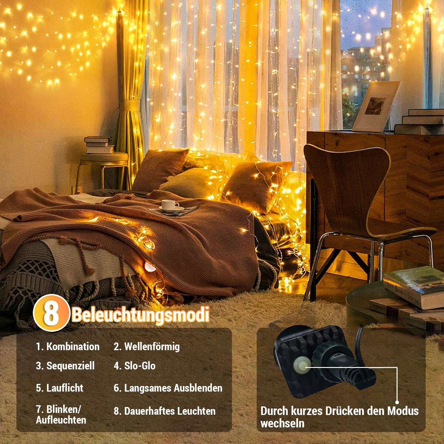 SERBASIC Lichterkette 20-100M LED-Lichterkette mit Stecker, Timer, 8 Modi, 31V DC, für Innen Außen, Garten, Hochzeit, Party, Weihnachtsbaum