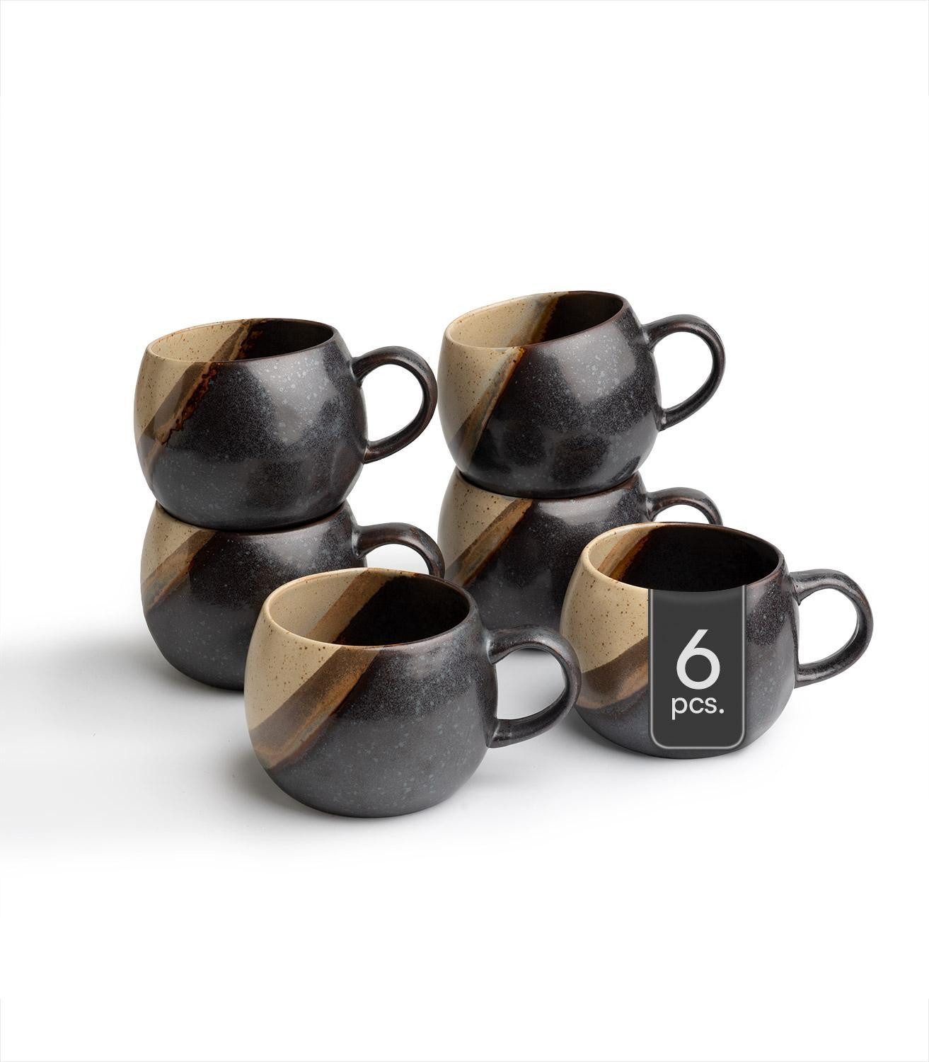 Tasse Kaffeetassen, Schwarz, Braun, 480 ml, matt, 6-tlg., Keramik